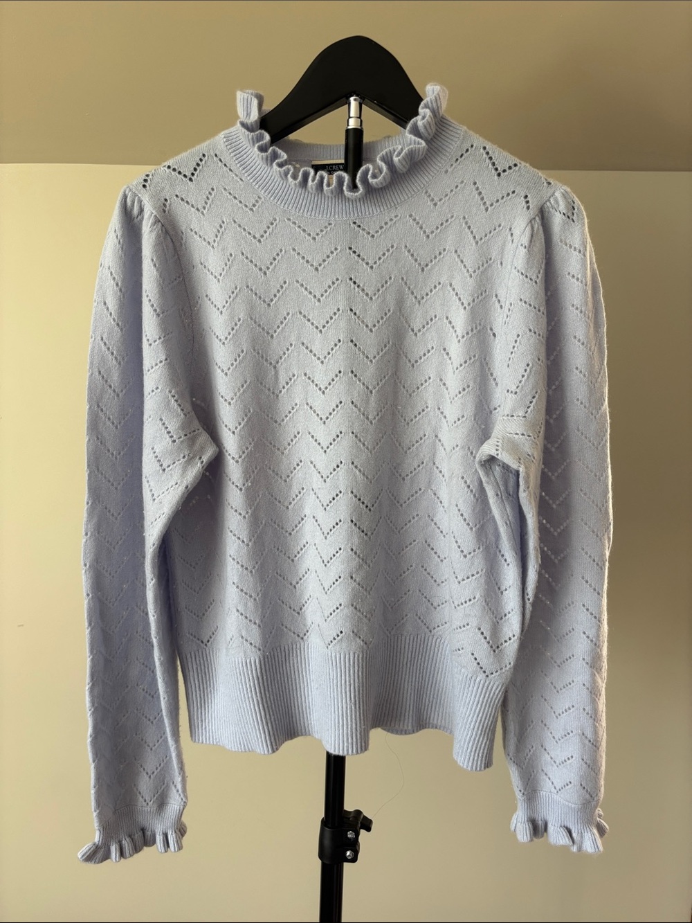 J Crew Women's Cashmere Ruffle Mock Neck Pointelle Sweater